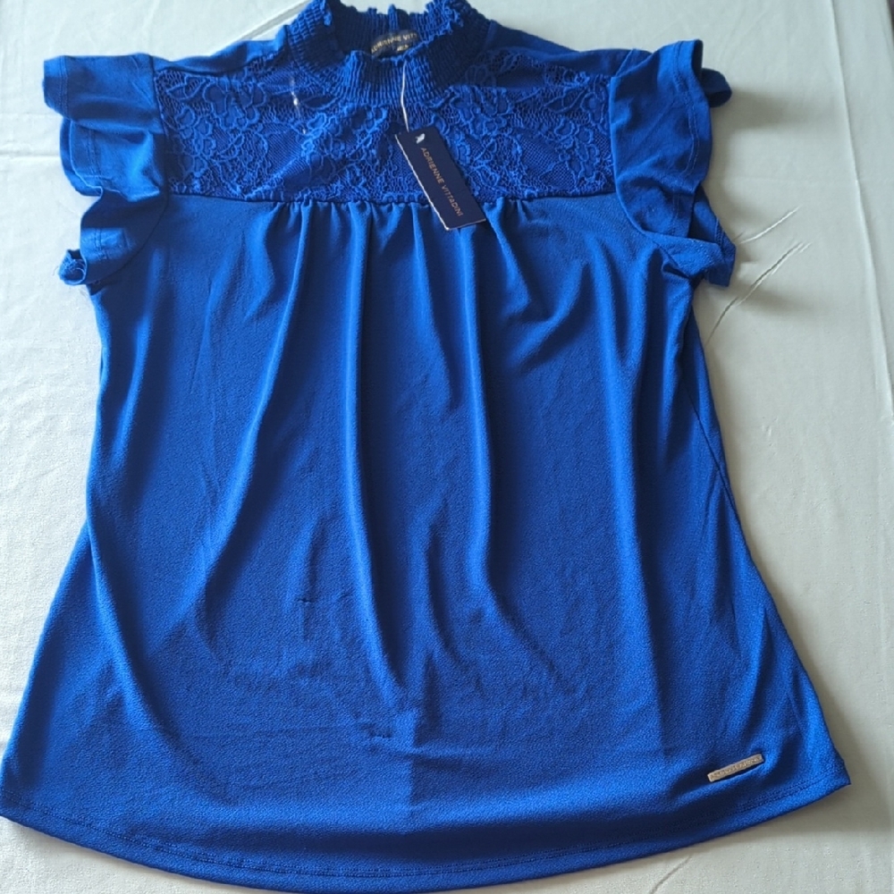 Adrienne Vittadini Blue Smocked Ruffled Blouse